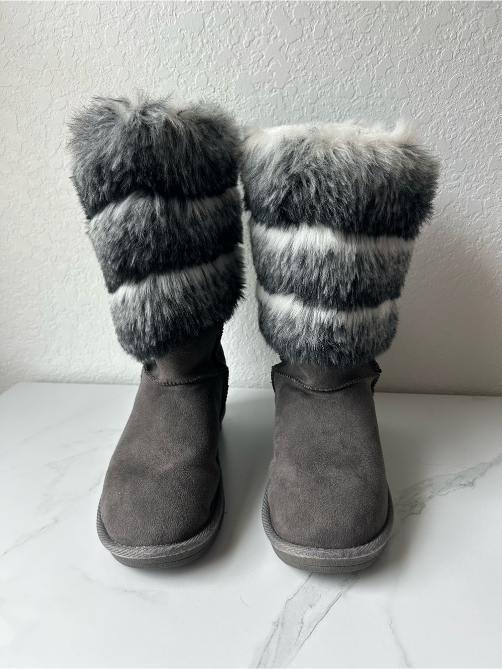 Gray Faux Fur-Trim Winter Boots for Women - Picture 4 of 9